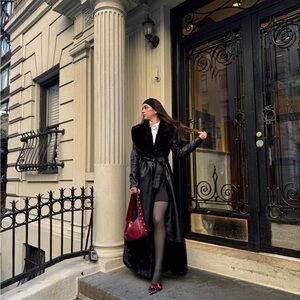 Fashion Nova Black Leather Jacket with Fur Collar